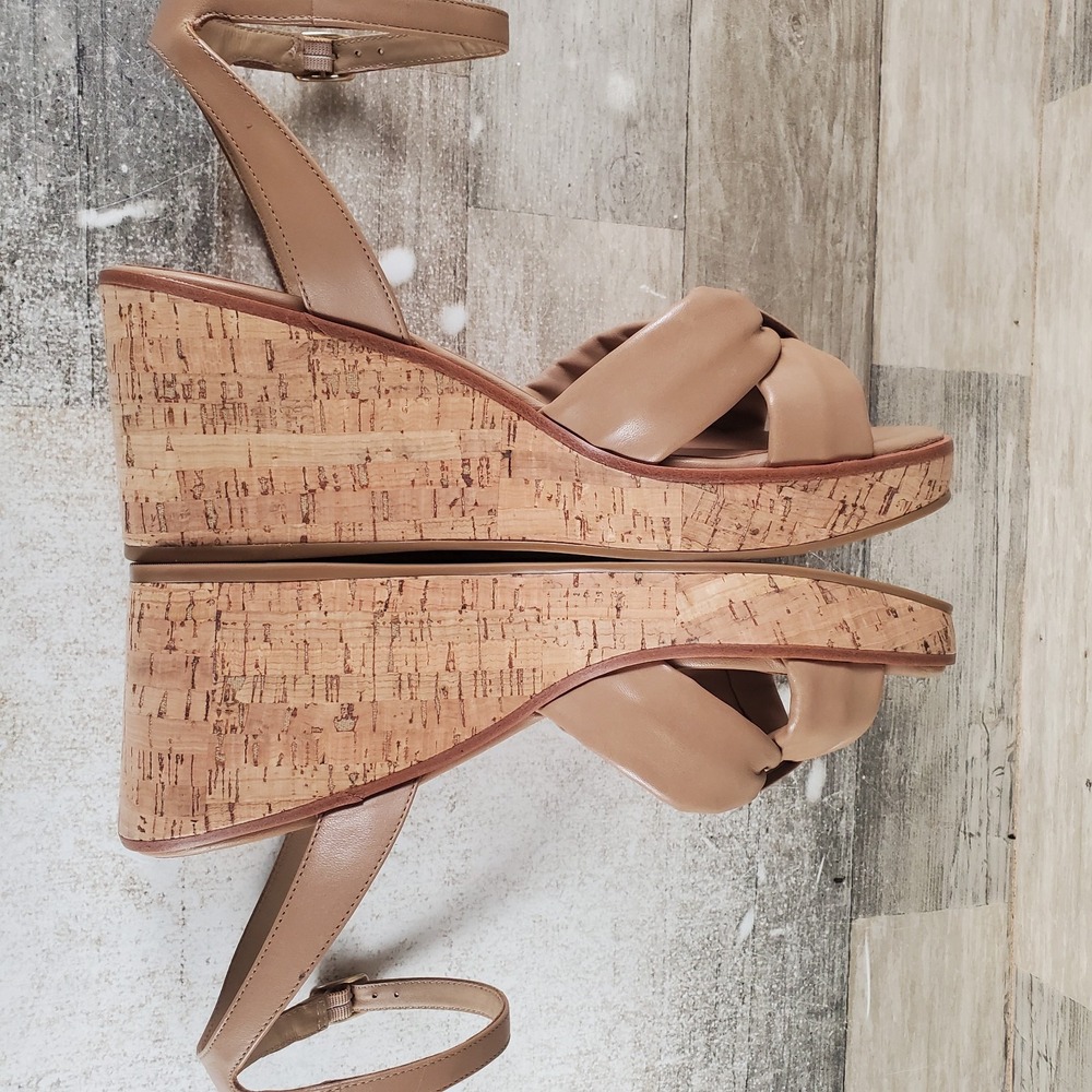Bernardo Kearny Womens Wedge Sandals Sz 11 M Nude Leather Ankle Strap Open Toe - Picture 6 of 10
